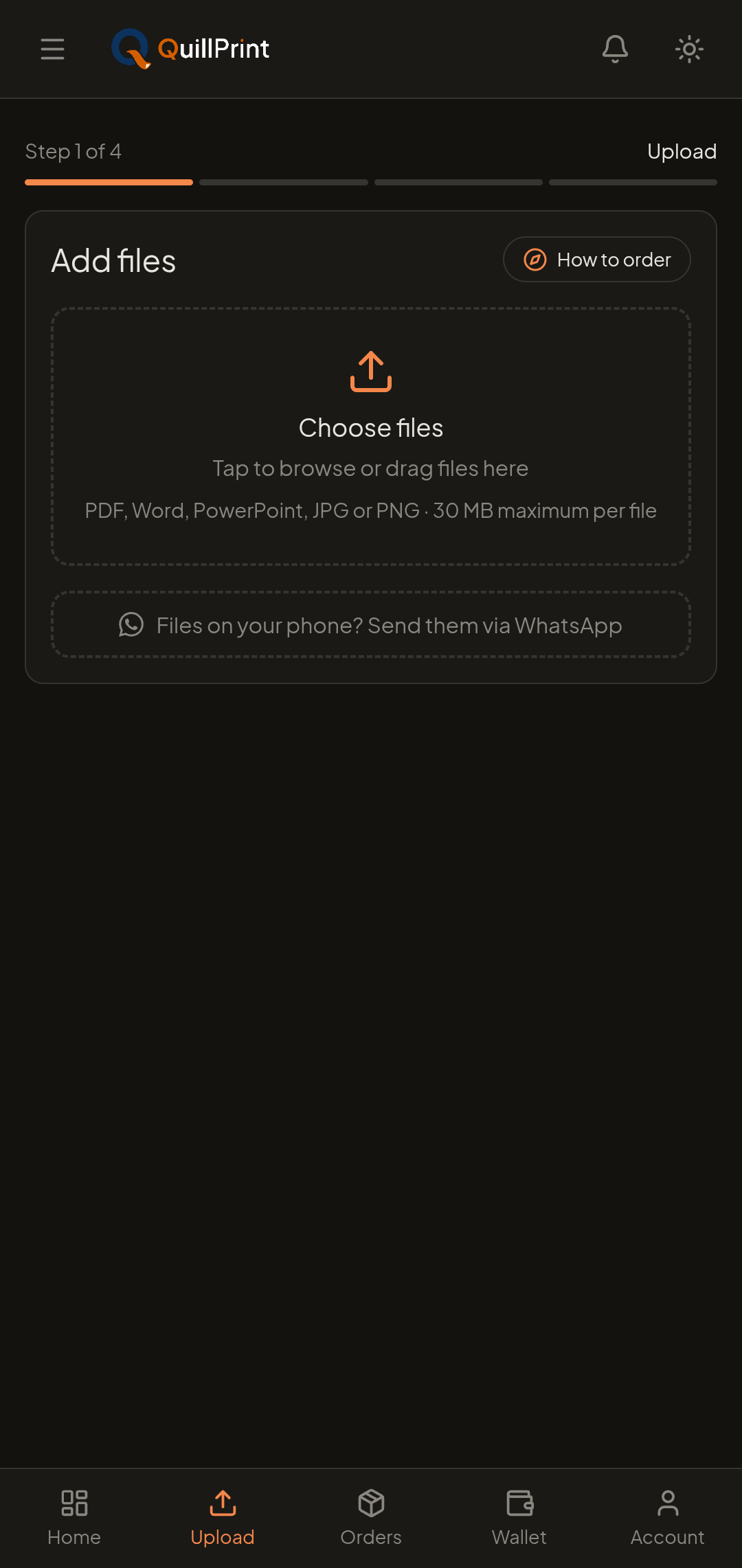 QuillPrint Upload screen